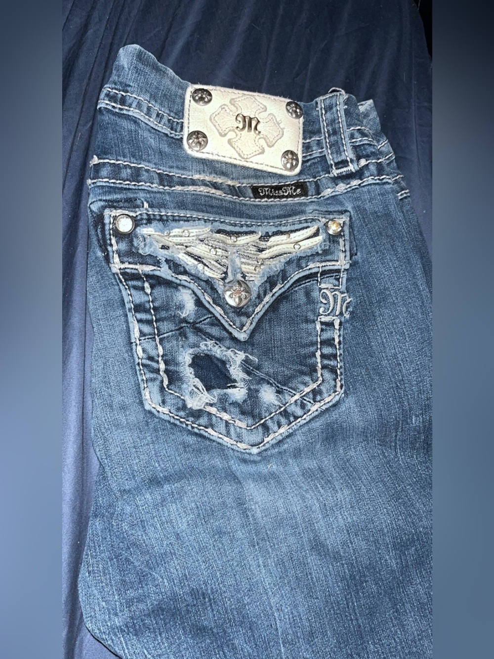 Miss Me Skinny Jeans with Embellished Back Pockets - Blue